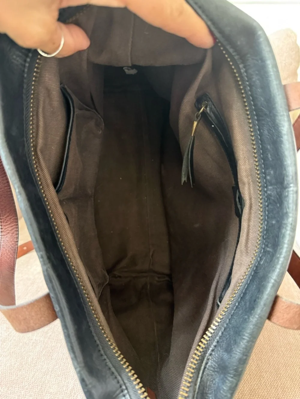 Madewell Leather Transport Zip Top Carryall Crossbody Black Brown Tote Bag